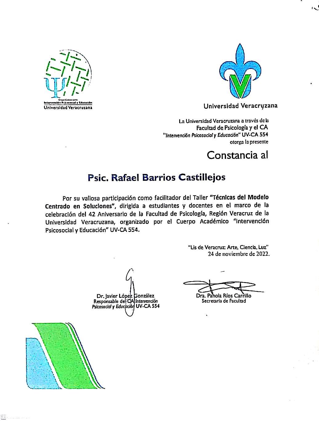 Universidad Veracruzana Psicólogo Rafael Barrios Castillejos Centro de Terapia Breve tlazol