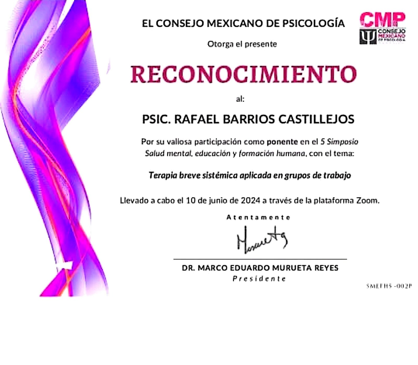 Consejo MExicano de Psicología Psicólogo Rafael Barrios Castillejos Centro de Terapia Breve tlazol