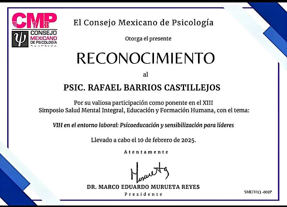 Consejo Mexicano de Psicología Psicólogo Rafael Barrios Castillejos Centro de Terapia Breve tlazol